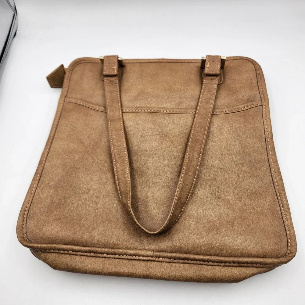 MaryAnn Rosenfeld Leather Tote Bag‎ Tan Brown Zip Top Shoulder Handbag